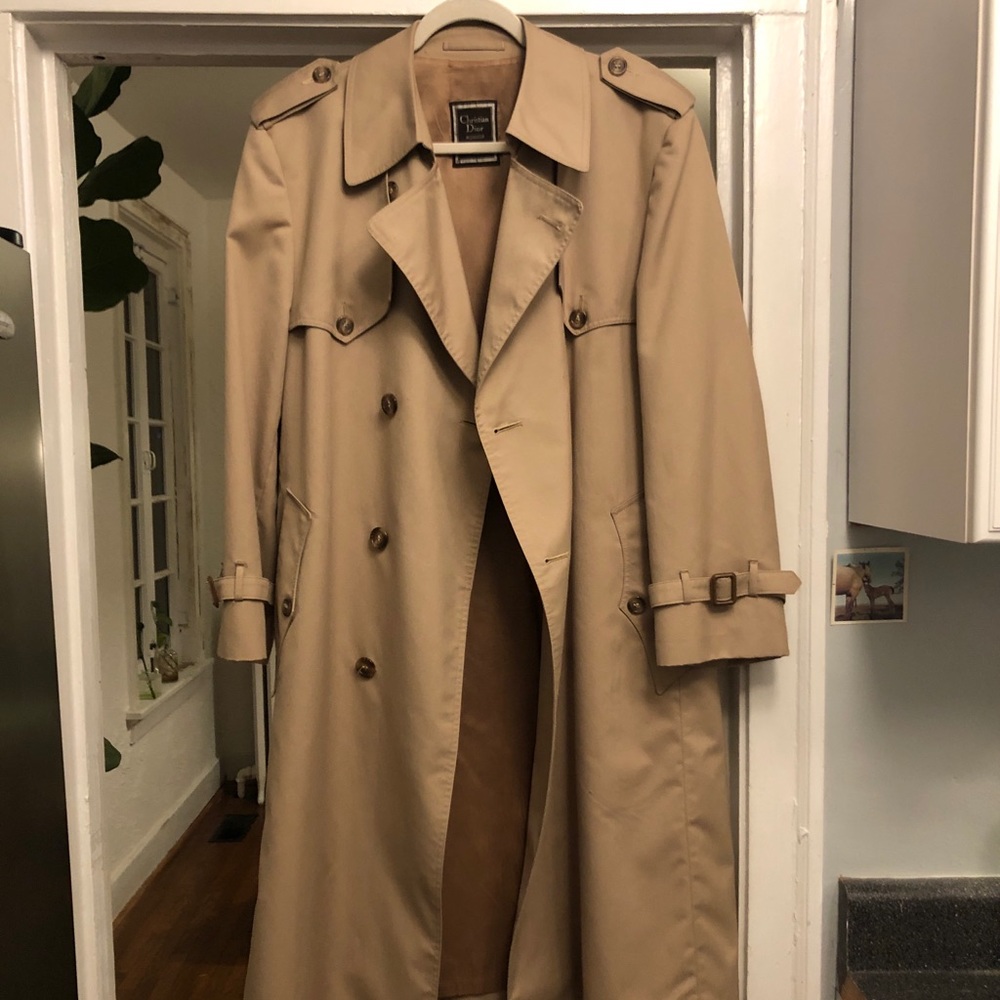 Vintage 1970s Christian Dior Oversized Trench Coat w/ Tortoiseshell Hardware